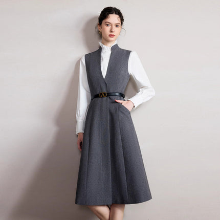 Spring and Autumn Fashion Design Sense Professional Suit dress High-grade Grey Small Vertical Collar Slim Vall Sleeveless dress