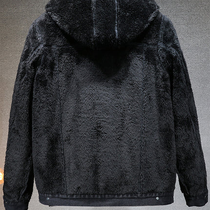 Cross-border new thick warm men's cotton-padded winter imitation lamb fleece cold-proof hooded fleece-lined Denim coat men