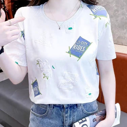 Summer Women's Short-Sleeve T-Shirt, Trendy 2026 New Style, Loose Fit, Slimming, Plus-Size, White Half-Sleeve Top