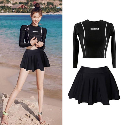 Skirt Split Boxer Skirt Long-sleeved Half-sleeved Conservative Push-up Chest Pad Swimsuit Women's Hot Spring Belly Covering Swimsuit