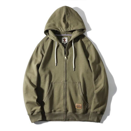 High weight cotton blended technology brushed brushed zipper cardigan solid color warm hooded sweater couple coat