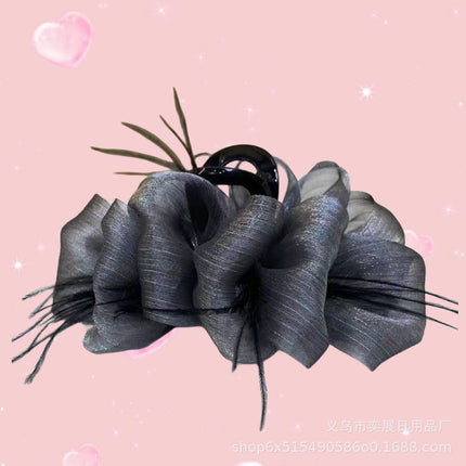 SOURCE manufacturer TikTok popular feather mesh bubble fluffy cloud large grip back head Princess head shark clip
