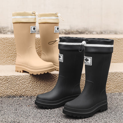 Women's Thick-Soled Rain Boots for Outdoor Wear, Non-Slip Kitchen and Car Wash Water Shoes, Fleece-Lined and Thickened Rain Boots