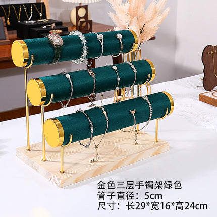 Jewelry Display Stand Golden Solid Wood Three-Layer Watch Bracelet Bracelet Rack Counter Jewelry Props Storage