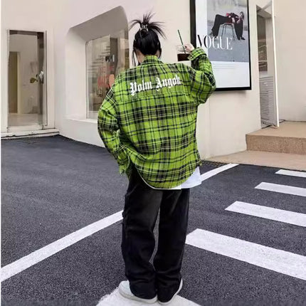 Retro Long Sleeve Plaid Shirt Women's Shirt Design Sense Niche Spirit Young Guy Chic Beautiful Green Jacket Trendy