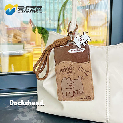Creative Dachshund Leather Card Set Student Campus Meal Card Identity Card Bus Subway Certificate Protection Set Bag Hanging