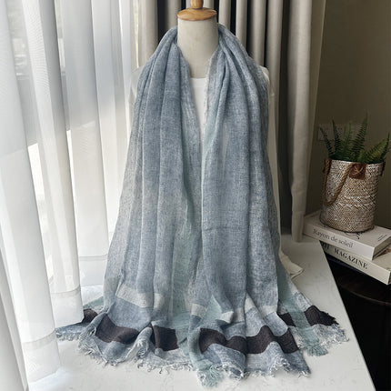 New Wool Scarf for Women, European and American Style, Fresh and Long, Short Fringe Scarf, Plain Border Long Scarf, Spray-Dyed Shawl for Women