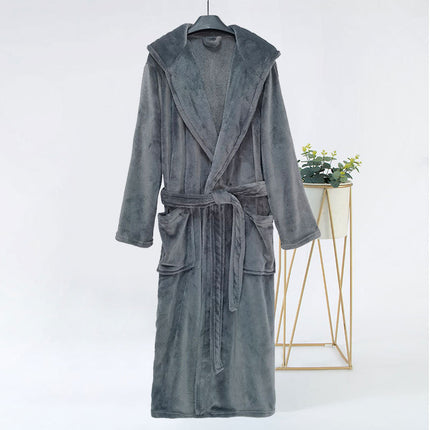 New autumn and winter plain hooded bathrobe flannel home casual nightgown extended thick couple bathrobe wholesale