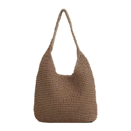 New Single-Shoulder Solid Color Straw Bag, Hand-Woven Bag, Large-Capacity Tote Bag, Vacation Beach Bag, Casual Women's Bag