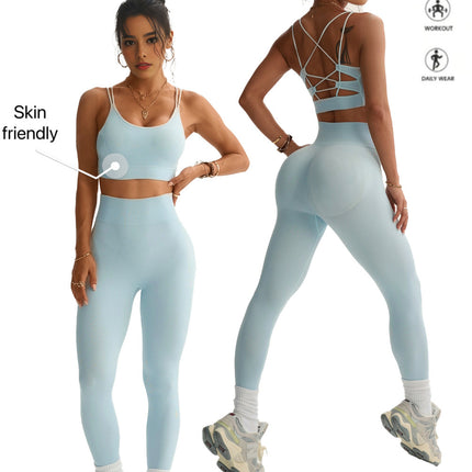 New Cross-Border High-Elasticity Sports and Fitness Women's Outdoor Running, Abdominal Control, Moisture-Wicking and Sweat-Wicking Pilates Yoga Set