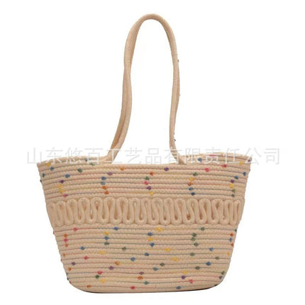 Summer Niche Straw Woven Bag Women's 2022 New Fashionable Cotton Woven Bag Beach Bag Large Capacity Shoulder Basket Bag