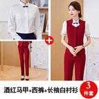 wine red vest long sleeve shirt pants / S