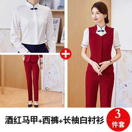 Spring and Autumn 2023 Commuter New wine red Long Sleeve Suit I Also Blouse Pants Skirt Four-Piece Suit