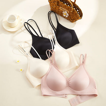 Light Luxury Silk and Satin bra Cross Beautiful Back Thin Soft Support Letter Shoulder Bra Live Daifa Underwear Foreign Trade Cross