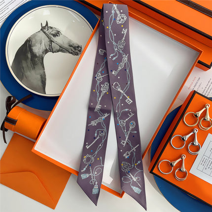 French Style New All-match Key Tassel Chain Women's Twill Silk Ribbon Tie Bag Handle Ribbon Scarf