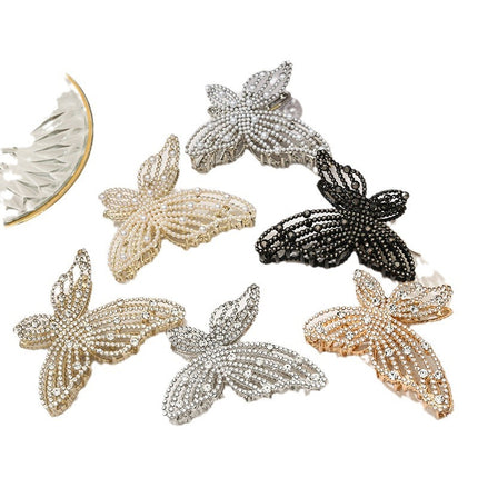Butterfly Pearl Rhinestone hair clip women's back head updo elegant hair grip luxury headdress hair volume shark clip