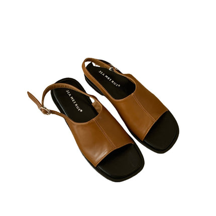 Roman Style Sandals Beach Shoes 2025 Summer New Niche Design Flats Evening Style Leather Splicing Women's Shoes
