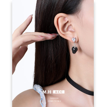 Korean black drip strawberry earrings s925 silver pin high-grade earrings hip-hop exquisite fashion wholesale earrings for women