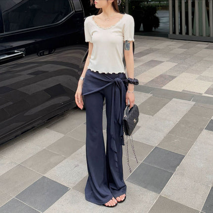 Superniniy Modal Butt Curtain Flared Yoga Pants Cover the Crotch, Slimming Look and Long Legs, Mid-Waist Pants for Women Summer