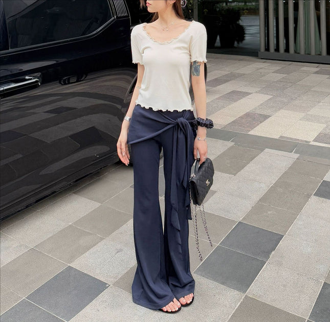 Superniniy Modal Butt Curtain Flared Yoga Pants Cover the Crotch, Slimming Look and Long Legs, Mid-Waist Pants for Women Summer