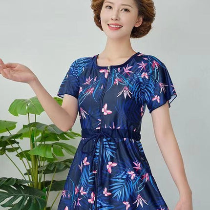 Conservative Mother Swimsuit 2024 New plus size Belly Covering Slimming Middle-aged and Elderly Sports Split Women's Hot Spring Swimsuit