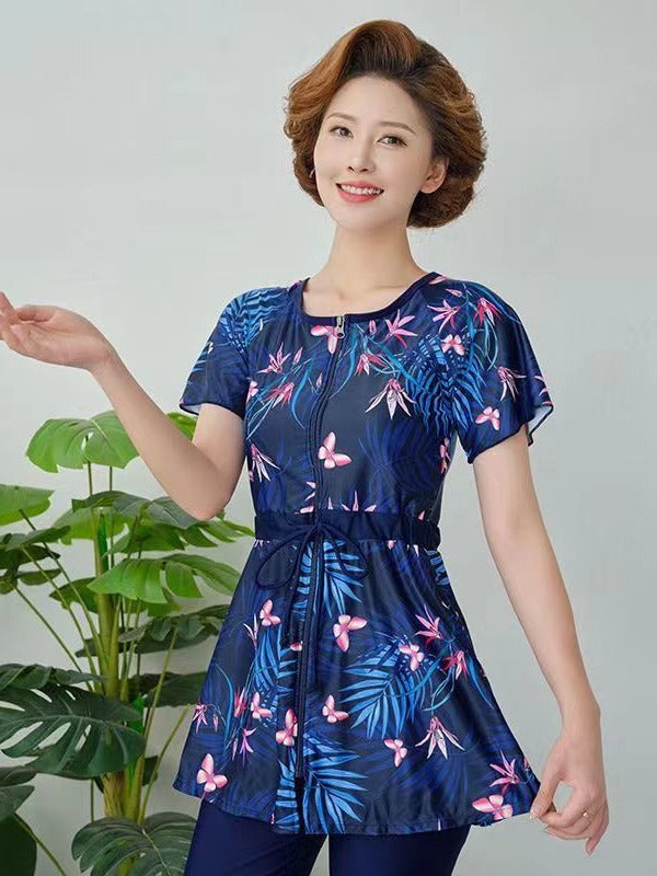 Conservative Mother Swimsuit 2024 New plus size Belly Covering Slimming Middle-aged and Elderly Sports Split Women's Hot Spring Swimsuit