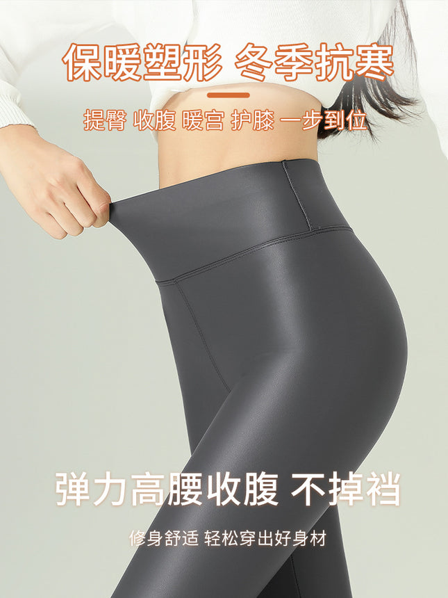 Cross-Border Large Size Baby Pu Leather Pants High Waist Slim Fit Leggings Thin Velvet Outer Leggings Thickeneded Warm Pants