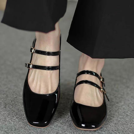 Thick Heel Vintage Mary Jane Shoes Women's 2024 New All-match Fashion Shoes Black Shallow Mouth Fairy Style Baotou Shoes