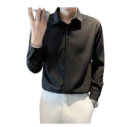 Light Mature Korean Style Long Sleeve Shirt Men's High Quality Four-sided Spring and Autumn New High-grade Draped Shirt Fashionable Casual