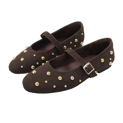 New Rivet Round-toe Ballet Flats Fashionable All-match Stylish Single-layer Shoes with Ballet Mary Jane Shoes