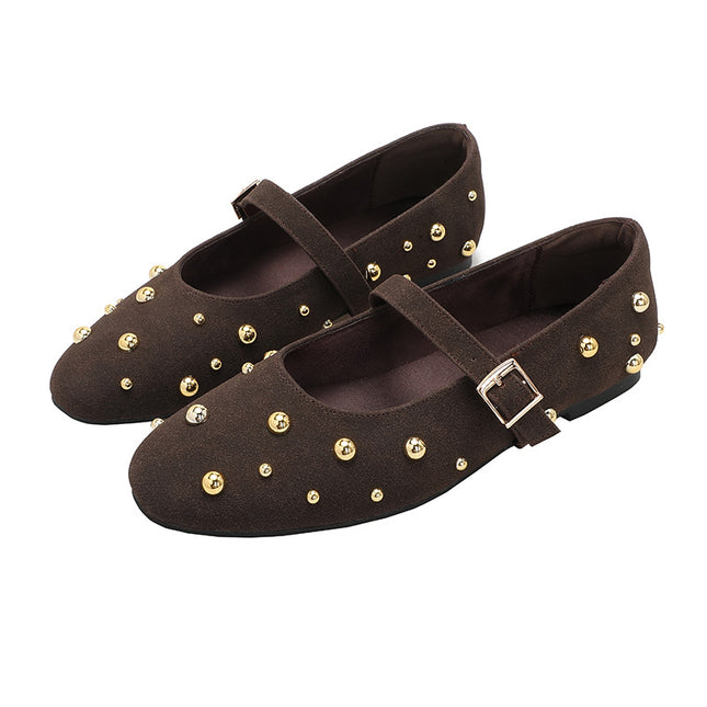 New Rivet Round-toe Ballet Flats Fashionable All-match Stylish Single-layer Shoes with Ballet Mary Jane Shoes