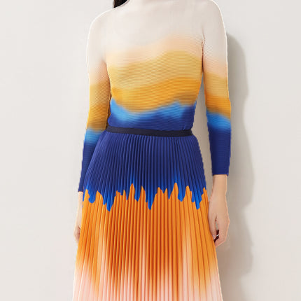 Skirt suit Women's High-end Spring Miyake Women's Clothes Design Pleated T-shirt Pleated Skirt Two-piece Set