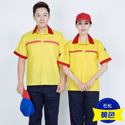 Gas Station Work Clothes, Summer Short-Sleeved Clothing, Petrochemical Gas Station Half-Sleeved Anti-Static Labor Protection Clothing Set, Customized