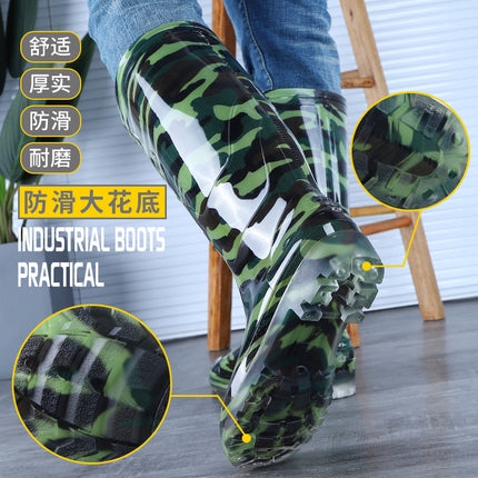 Camouflage rain boots men's high water boots fleece-lined mid-calf waterproof rain boots construction site kitchen rubber shoes short fishing water boots