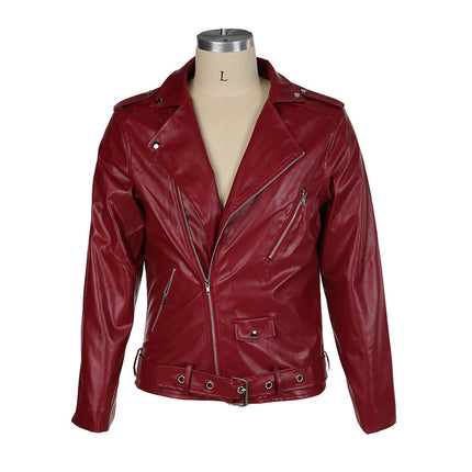 2025 Autumn Foreign Trade Amazon Men's Jacket Wish Fashion Slim High Collar Patchwork Motorcycle Leather Jacket
