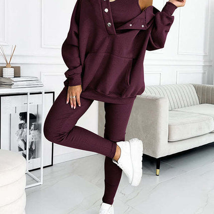 Amazon Hot Products Women's Sports Casual Hooded Sweater Thickened Thread Slim Vest Pants Three-Piece Set