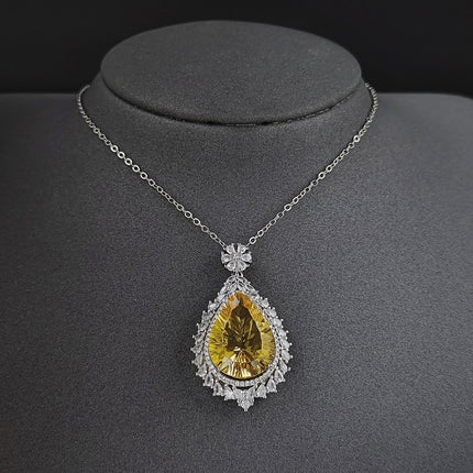 Europe and the United States cross-border e-commerce best selling fashion water droplets color treasure pendant necklace luxury super flash yellow diamond female x6652