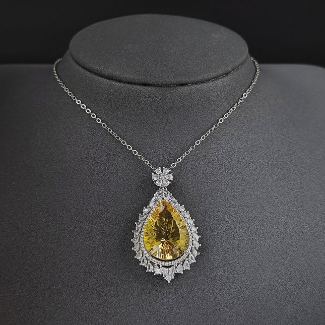Europe and the United States cross-border e-commerce best selling fashion water droplets color treasure pendant necklace luxury super flash yellow diamond female x6652