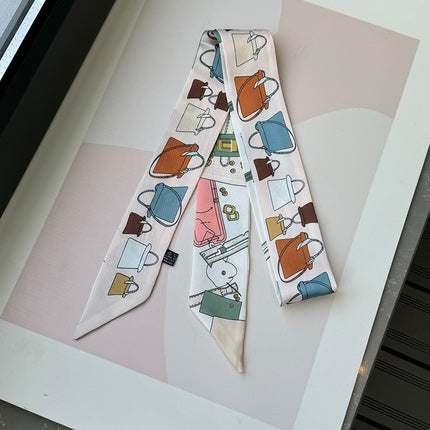 Lined Letter C Puppy Double-Layer Printed All-Match Tie Bag Ribbon Hair Band Ribbon Women's Decorative Small Scarf