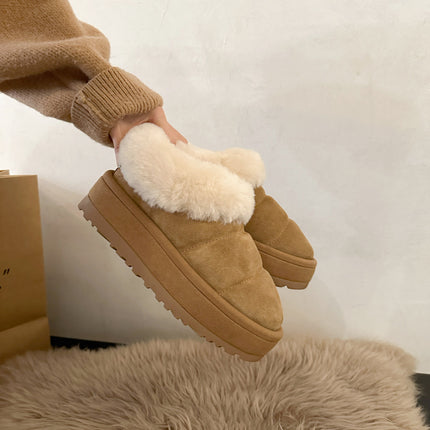 Thick-Soled Heightening Furry Snow Boots for Women 2025 Winter New Style Fur Integrated Fleece-Lined Thick-Soled Warm Bread Cotton Shoes