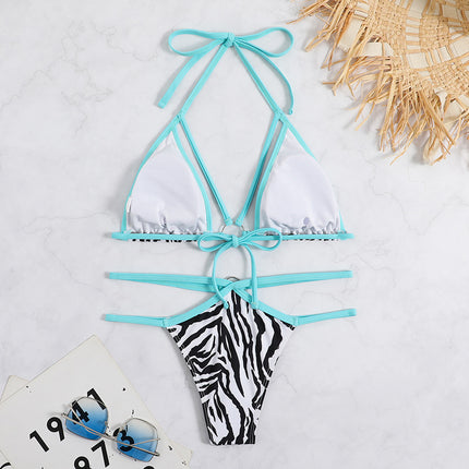 2025 European and American Sexy New Stripesd Drawstring Strap Split Bikini Bikini Cross-Border Amazon