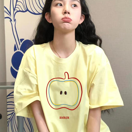 Yellow Pure Cotton Short-Sleeved T-Shirt for Women, Summer 2026 New Design, Niche Style, Loose Half-Sleeve Top for Petite Students