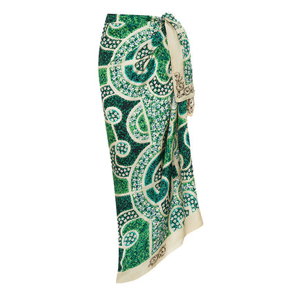 2025 European and American New Style Printed Tassel One-Piece Swimsuit Wrap Skirt Suit Women's Cross-Border Hot Style