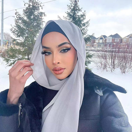 Solid Color Single Color Pearl Chiffon Scarf Malaysia Hot Selling Long Scarf Scarf Shawl Export Malaysia