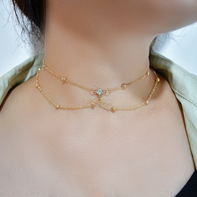 European and American Sexy Exaggerated Beach Casual Body Clothing Chain Necklace Flash Diamond Pendant Tassel Necklace Chest Chain 2023