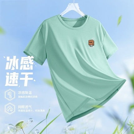 Summer Ice Silk Short-sleeved Men's All-match New Fashionable T-shirt Men's Loose plus size Breathable Mesh Casual Base T-shirt