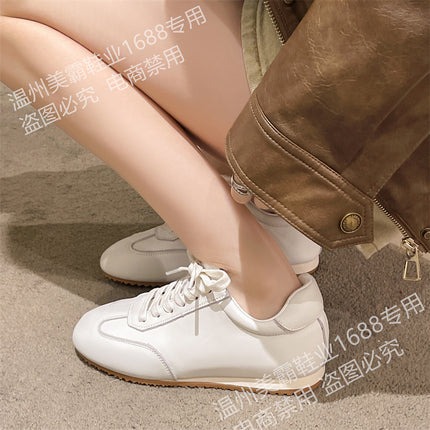 First-Layer Cowhide German Training Shoes, White Sneakers for Women, 2026 Spring Versatile Casual Sports Lace-Up Shoes, Red