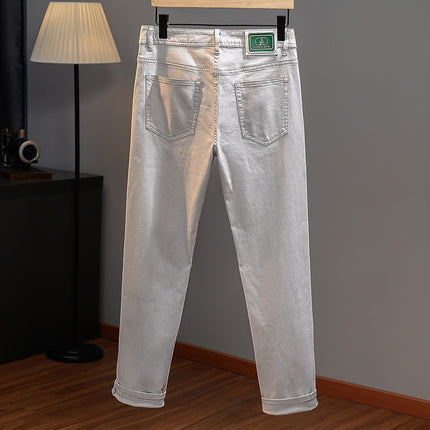 Autumn 2024 New European Fashionable Brand Light Color Jeans Men's Slim-fit All-match High-end Casual Luxury Trousers for Men