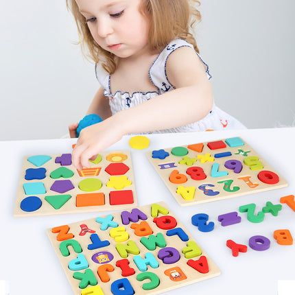 Cross-border wholesale three-dimensional wooden puzzle digital shape letter puzzle baby enlightenment early education children's educational toys
