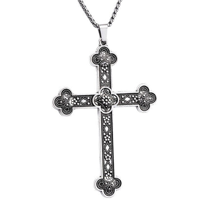 European and American Cross-Border Gothic Rune Cross Pendant Sweater Chain Fashion Retro Cross Plaid Flower Necklace Jewelry